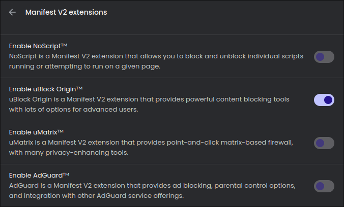 Brave support for Manivest V2 Extension